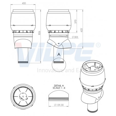 VILPE® FLOW XL 160P/IS/500 Ventiliacijos vamzdis RR23